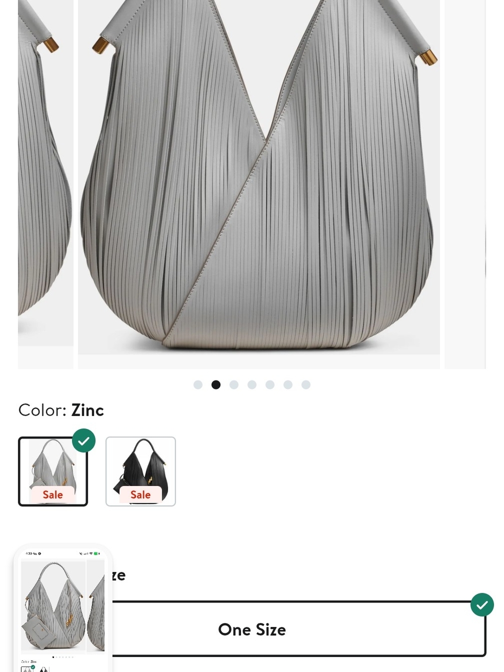 Donna Karan Pleated Hobo Shoulder Bag in Zinc Gray